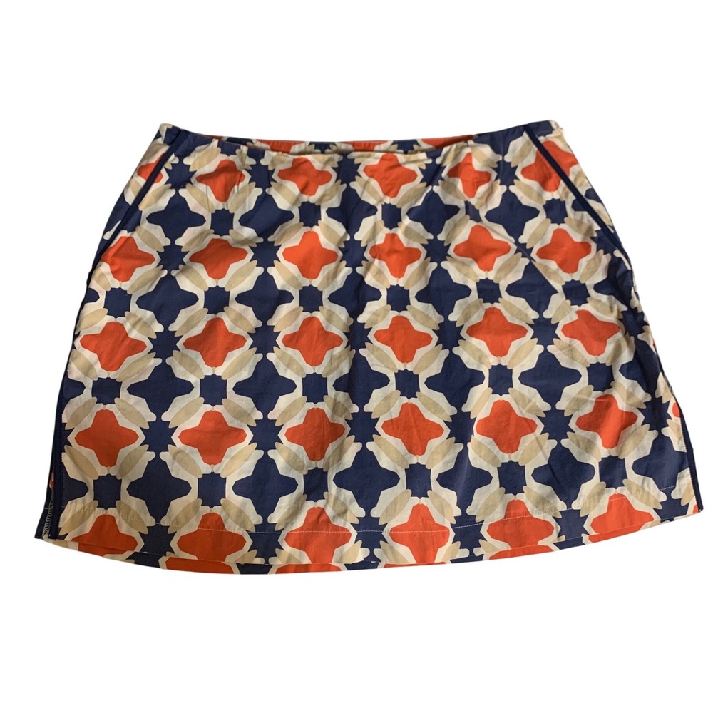 Golfini Womens Skort Size 8 Geometric Print Navy‎ Orange Tan Pockets Golf
